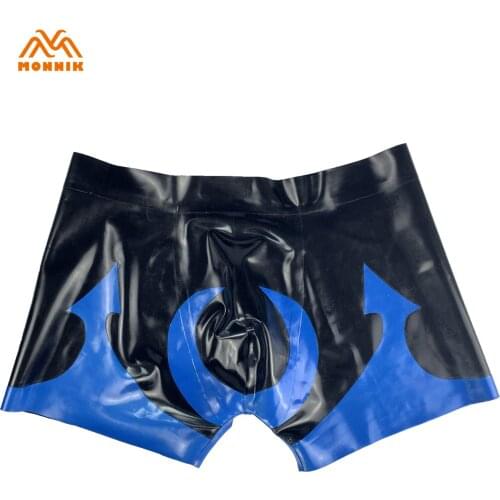 MONNIK latexSexy LingerieSexy Latex Women Purple And White Triangle Shorts With Bow 0.4mm