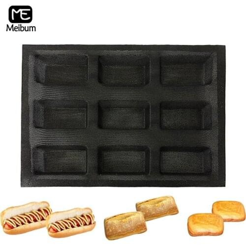 Meibum 9 Cavity Black Porous Silicone Mold Square Bread Eclair Mould Long Loaf Muffin Tray Non Stick Bakeware baking tools