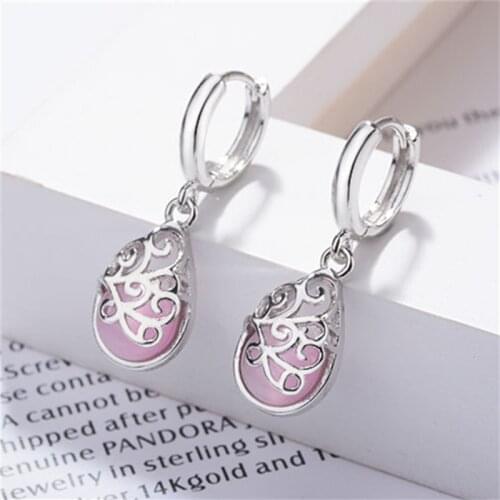 925 Sterling Silver Opal Geometric Stud Earrings For Women Kids Wedding Jewelry Hypoallergenic eh198