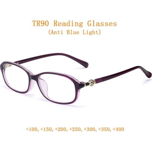 Fashion Urltralight TR90 Women Reading Glasses Magnifier Female Presbyopic Eyeglasses for Sight +1.0~+4.0 Anti Blue Light 3Color
