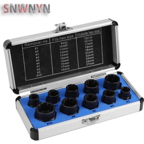 10pcs 9-19mm Damaged Nut Bolt Remover Kit Bolt Broken Nut Screw Remover Extractor Removal Set Threading Tools Kit