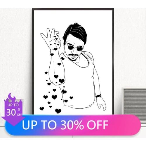 Salt Bae Heart Wall Art Canvas Painting Nordic Posters And Prints Black White Wall Pictures For Living Room Decoration Pictures