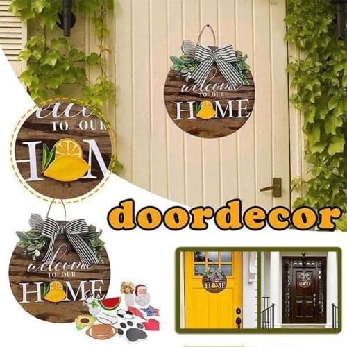 Welcome Door Hanging Wreath Interchangeable Holidays HOME Creative Front Door Round Wood Sign Elegant Door Decoration