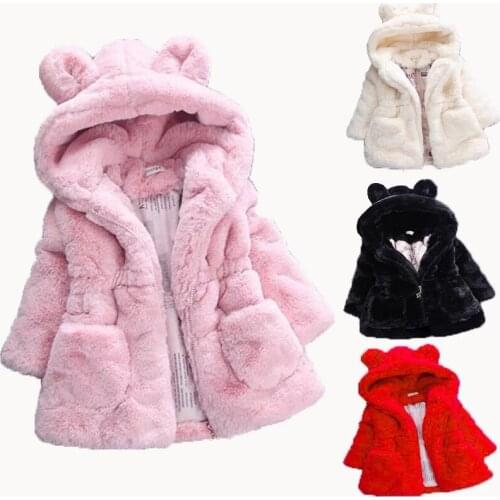 New Winter Baby Girls Clothes Faux Fur Coat Fleece Show Jacket Warm Snowsuit 1-8Y Baby Hooded Jacket Childrens Outerwear