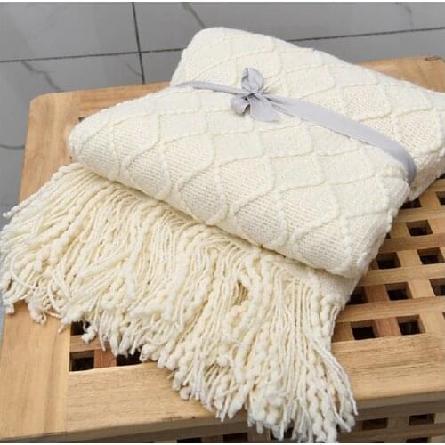 Inya Chunky Knit Blanket Beige Soft Tassel Plaid Weight Blanket For Bed Home Decorative Sofa Throws Industrial Style Tapestry