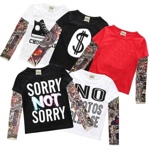 Children Clothing Newborn Boy Tattoo T shirt Summer New Cartoon Long Sleeve Tees Printed T-shirts Kids Tops For 1-6Y Baby Autumn