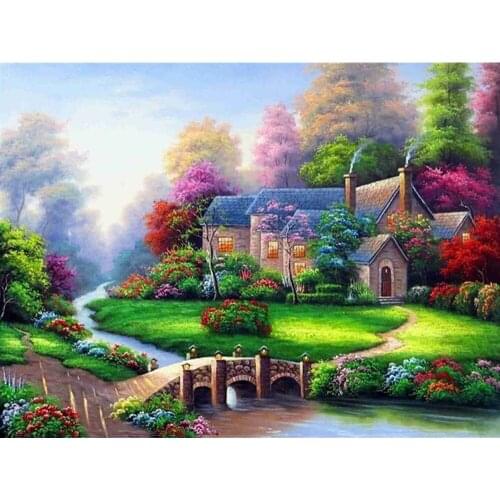 OSH wholesale abstract villege house diamond painting 5d diy diamond painting kit, Fantasy house diamond painting square
