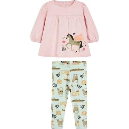 Baby Girls Fall Clothes Autumn Children Set Cotton Two Pieces Suit Toddler Girl Pink Unicorn Shirt + Animal Print Pants 2-7y