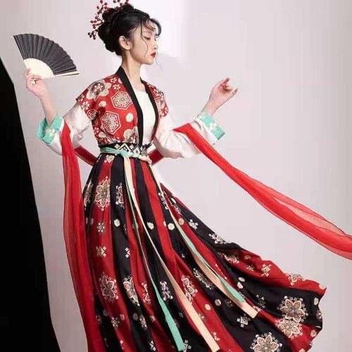 Hanfu Dress Women Traditional Chinese Clothes Embroidered Ancient Folk Dance Costume Tang Dynasty Princess for Stage Performance