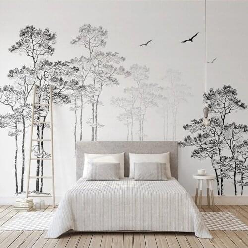 Custom 3D Wallpaper Nordic Style Black White Sketch Abstract Tree Mural Living Room Bedroom Wall Home Decor Wall Cloth 3D Poster