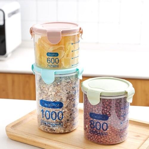 3 PCS 1000ML Practical Household Plastic Storage Jars Food Storage Bottle Safe Non-Toxic Leakproof Sealed Kitchen Storage Box