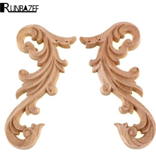 RUNBAZEF Practica Floral Oak Wood Applique Carved Corner Vintage Home Decoration Accessories Door Wall Furniture Decor Decal