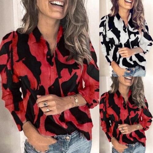 S-2XL New Women Fashion Zebra pattern print Long Sleeve V-neck Loose Casual Button Shirt collared shirt Generous temperament F4