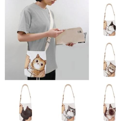 Kissing kitten fashion cotton and linen shoulder bag printing messenger beach travel handbag female bag lady messenger bag
