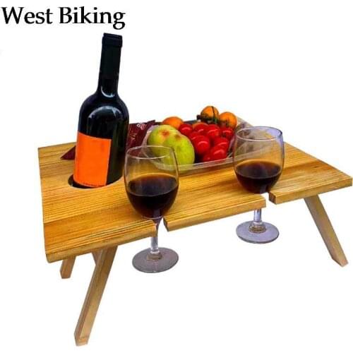 Outdoor Foldable Wine Table Folding Picnic Wooden Tray Champagne Beer Cup Holder