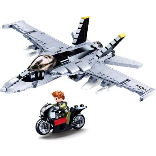 Military F/A-18E Super BumbleBee Strike Hornet Fighter Plane Building Blocks War Bricks Classic Model Educational Kids MOC Toys