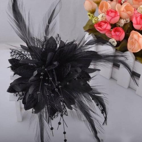 Womens Fashion Flower Feather Bead Corsage Hair Clip Bridal Hairband Brooch Pin Hair Accessories