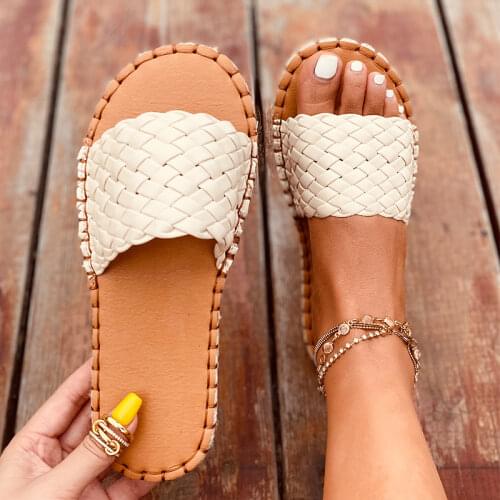 Women 2021 Weave Sewing Slippers Ladies Casual Beach Shoes Woman Comfort Flats Female Summer Footwear Plus Size Womens Slides