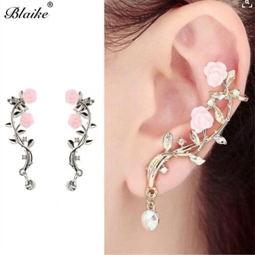 Blaike Silver Color/Yellow Gold Filled Flower Zircon Stud Earrings Elegant Wedding Party Earrings For Women