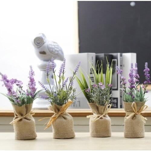 1PC Magnetic Fridge Sticker Lavender Plant Burlap Potted Artificial Flowers Bonsai Magnet Blackboard Message Holder