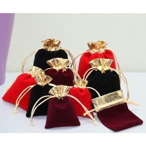 10pcs/lot Velvet Pouches Package Bags 7x9 10x12 12x15cm Wine Red Organza Drawstring Gift Packaging Bags Wedding Jewelry