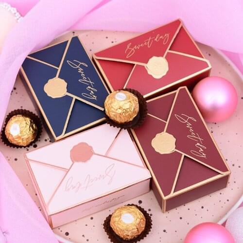12pcs/lot Wedding Gift Box for Guests Bronzing Envelope Shape Candy Bag for DIY Happy Birthday Baby Shower Party Packaging Box