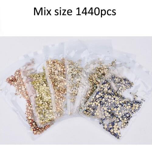 1440pcs Nail Rhinestones Mix Scrub Gold Flatback Crystal AB White Champagne Non Hotfix Rhinestone For Nails Art Decoration 1bag