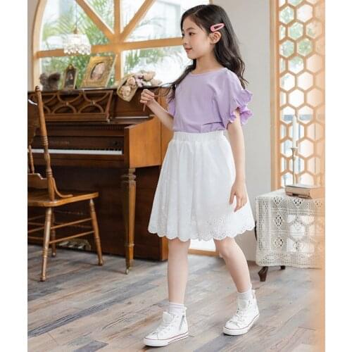 6-16YBoutique Kids Clothing Set Girls Cotton T-Shirt Tops + Lace Skirts 2 Pcs Suits Summer Girl Outfits Children Clothes Suit