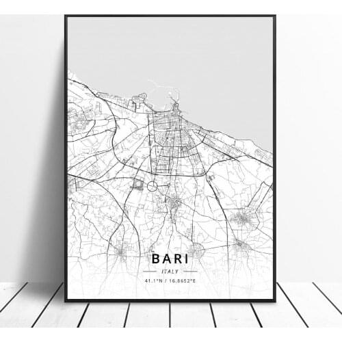 Bari Rimini Catania Perugia Cagliari Ravenna Italy Map Canvas Art Poster