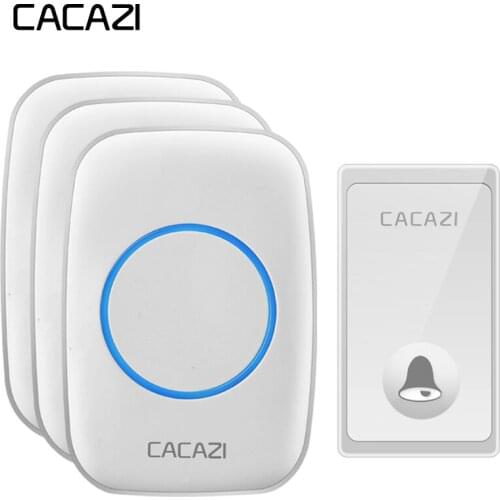 CACAZI Self-powered Wireless Doorbell No Battery Waterproof 58 Chimes 1 Button 3 Receiver US EU UK Plug Home Cordless Doorbell