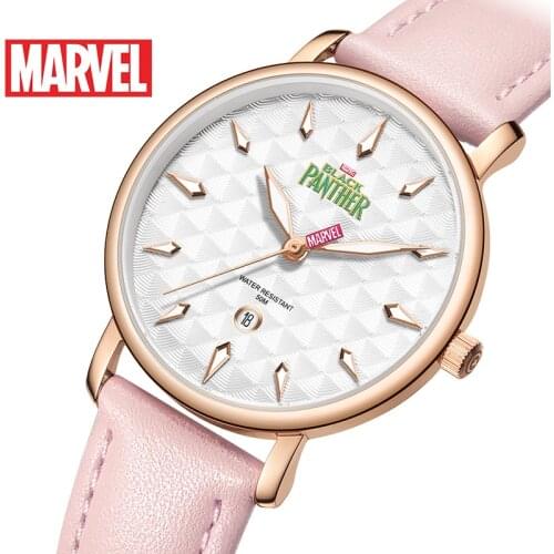 Disney Original Marvel Black Pather Luxury Women Fashion quartz wrist watches Leather strap watch Steel dial Thin Dress Elegant