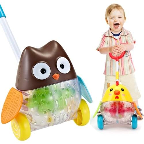 Baby Toys Push & Pull Baby Toddler Toys Birds Horizontal Slide Infant Kids Early Development Single Rod Hand Pushed Cartoon Cart