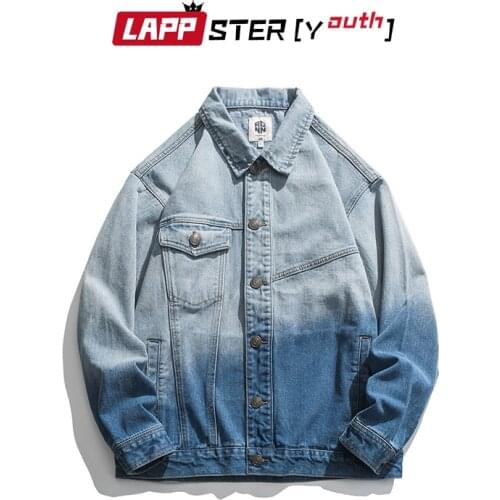 LAPPSTER-Youth Men Patchwork Harajuku Streetwear Jeans Jackets 2021 Mens Vintage Streetwear Kpop Denim Jackets Male Baggy Jacket