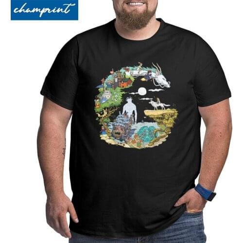 Totoro Tribute T Shirt Mens Pure Cotton Funny T-Shirt O Neck Big Tall Tees Short Sleeve Clothing Big Size 4XL 5XL 6XL