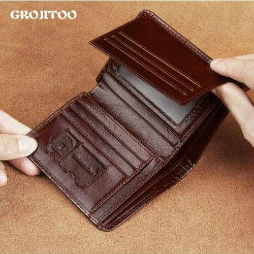 GROJITOO Genuine Leather Men Wallet Short Fashion Top Layer Large Capacity Wallet For Men Hight Quality Muti Fuction Card Purse