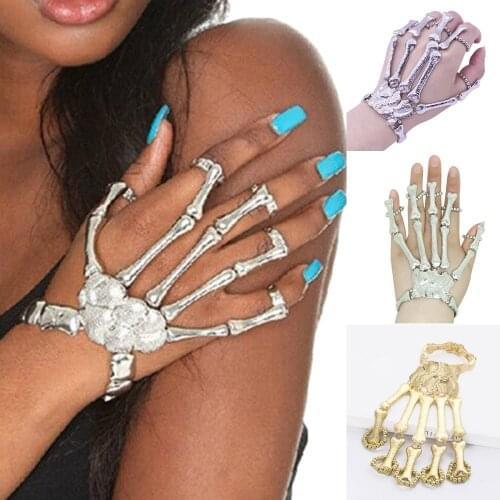 Halloween Props Gift Nightclub Glove Party Punk Finger Bracelet Gothic Skull Glove перчатки без пальцев luvas guantes handschoe