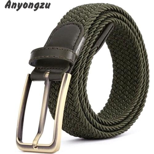 Hot Selling Polychrome Elastic Knitted Men Women Waistband High Density Alloy Buckle Delicate Body Leather Tail Canvas Belt