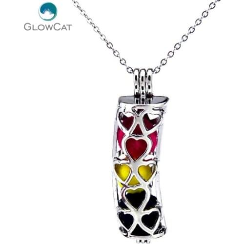K233 Silver Alloy 46mm Heart Rectangle Curved Locket Necklace Bead Cage Steel Aroma Essential Oil Diffuser Locket