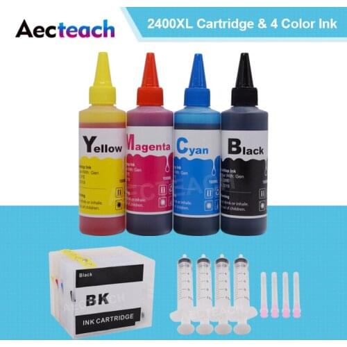 Aecteach PGI-2400 Refillable Ink Cartridge PGI 2400 For Canon MAXIFY IB4040 iB4140 MB5040 MB5140 Printer+ 400ml Refill Dye Ink
