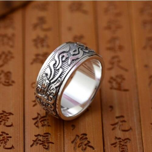Deer King jewelry wholesale silver S925 sterling silver ring antique crafts jewelry can rotate Buddhism