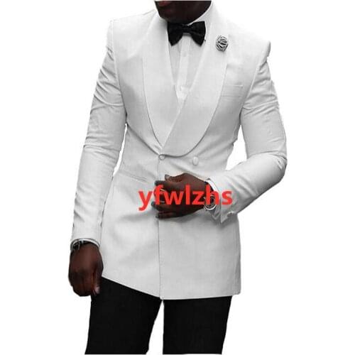 Handsome Double-Breasted Groomsmen Shawl Lapel Groom Tuxedos Wedding Dress Men Suits Blazer Prom Dinner (Jacket+Pants+Tie) K390