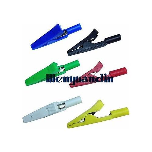 Red-Black-Yellow-Green-Blue-White Insulated Alligator Clip Test Connect Crocodile Clips 2mm For Multimeter Banana Plug CL2187
