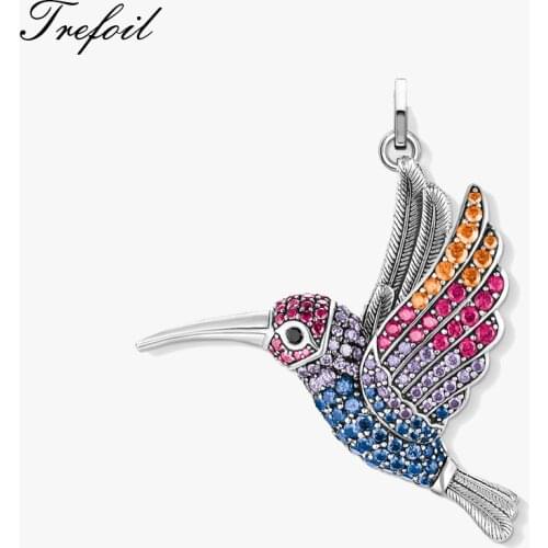 Pendant Colourful Hummingbird 925 Sterling Silver Fit Necklace bag Europe Style Bijoux Fine Jewelry Lightness Gift For Woman