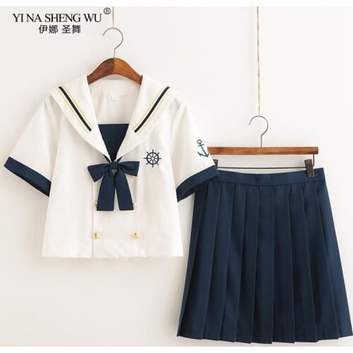 Summer Japanese School Uniforms For Girls Cute Sailor Tops Pleated Skirt Full Sets Cosplay JK Costume Series Students Uniforms