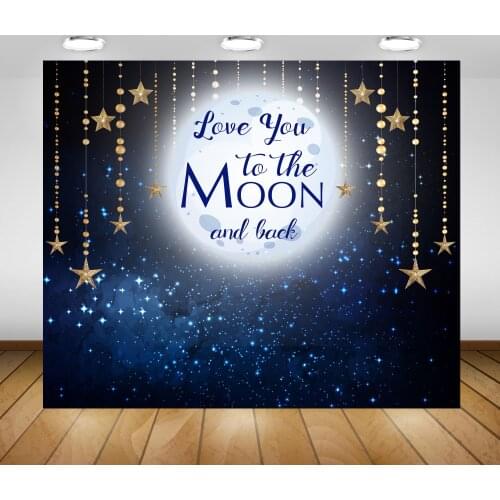 Love The Moon Star Blue Sky Night Background polyester or Vinyl cloth High quality Computer print party photo backdrop