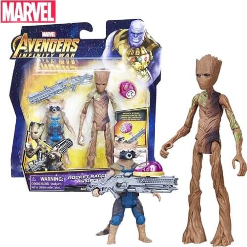Marvel Avengers Groot&Rocket Raccoon Model Collection Action Figure Hot Toys Dolls Set Christmas New Year Gift for Kids