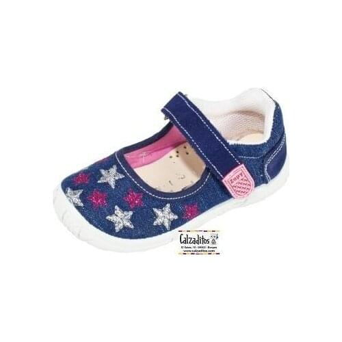Merceditas de tarpaulin vaquera estrellas con velcro, de Lonettes Zapy for girls