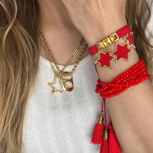 Ethnic Style Multi-layer Crystal Rivet Lovers Set Rice Beads Handmade Five-pointed Star Bracelet Bracelets on Hand Wholesale