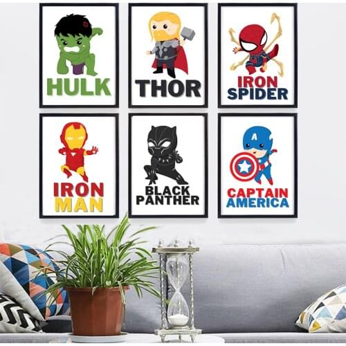 Cartoon Marvel Avengers Canvas Painting Posters Superhero Iron Man and Prints Wall Art Picture Kids Room Home Decor