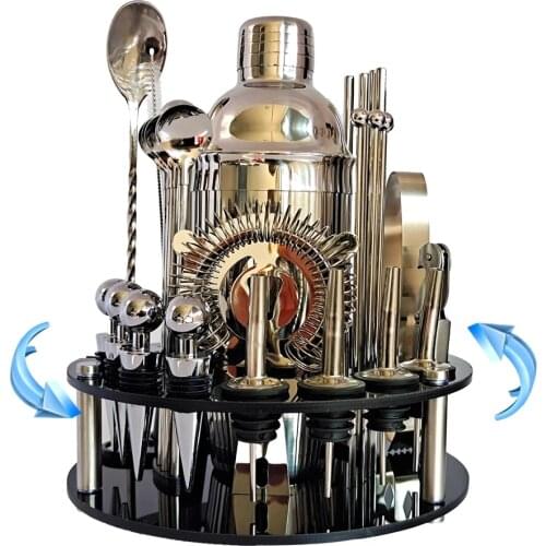 Bartender Kit 30-Piece Cocktail Shaker Whirl Round Bracket Home DIY Suit for Mixed Drinks Martini Bar Tools Set Stainless Steel